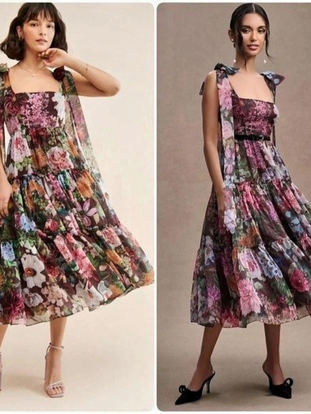 Geisha Designs Floral Midi Dress Brown & Pink Size 2 Like New